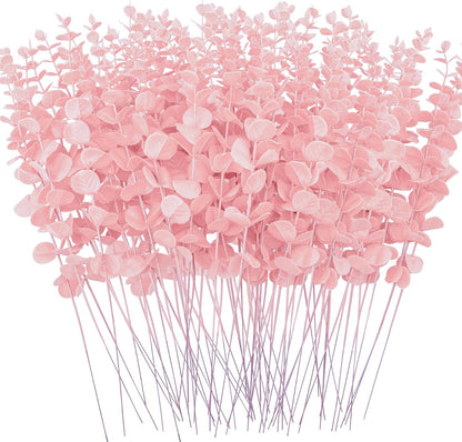 72 Pcs Pink Artificial Eucalyptus Stems 15" Faux Eucalyptus Branches