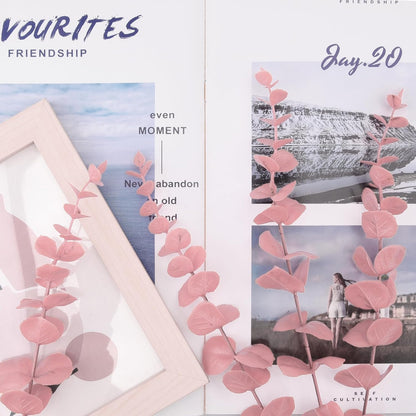 72 Pcs Pink Artificial Eucalyptus Stems 15" Faux Eucalyptus Branches