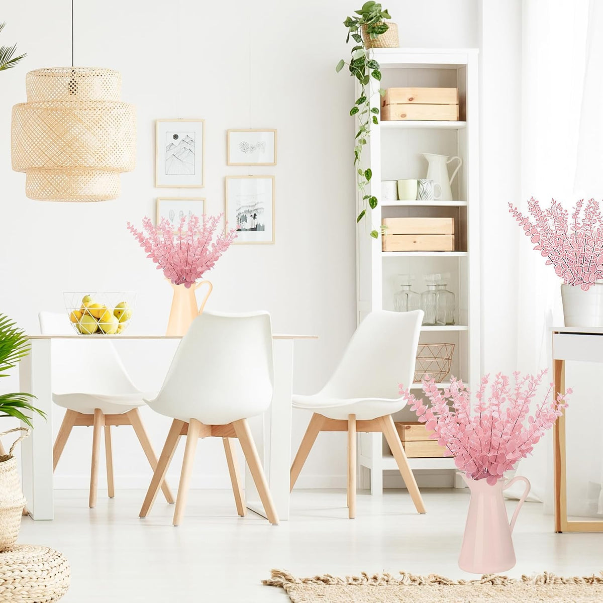 72 Pcs Pink Artificial Eucalyptus Stems 15" Faux Eucalyptus Branches