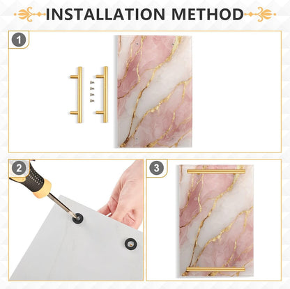 Pink Marble Pattern Serving Tray with Handles Bathroom Tray Vanity Trays for Home Bathroom Kitchen Decor Non-Slip Silicone Acrylic 8"x12"