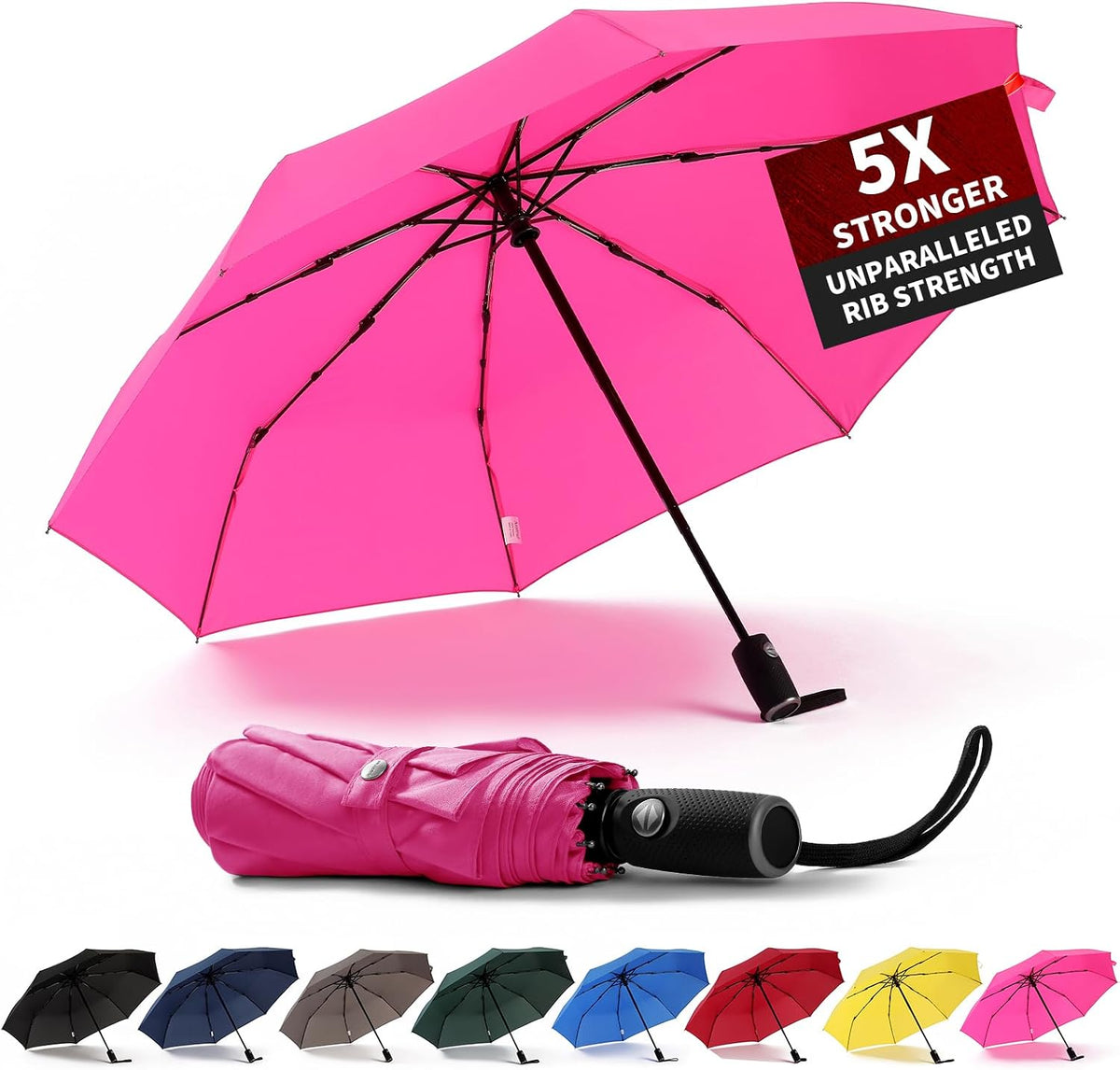 Anntrue Windproof Travel Umbrella, Auto Open Close Lightweight Compact Portable Backpack Folding Umbrella, Perfect for Car, Purse, Men and Women(Pink)
