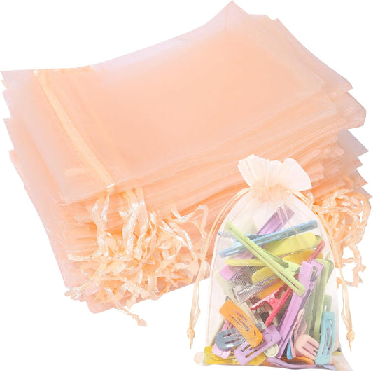 100Pcs Organza Bags 4x6 Inch Small Jewelry Mesh sachet Bags Drawstring for Wedding Candy Organza Gift Bags(Peach)