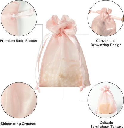 20 Pcs Pink Small Organza Bags 6X9 inch for Wedding Favors with Drawstring, Mini Mesh Gift Bags Jewelry Pouch for Candy Bridal Shower Party Favor Baby Shower Christmas