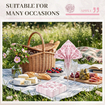100 Pcs Pink White Floral Cocktail Napkins, Disposable Paper Party