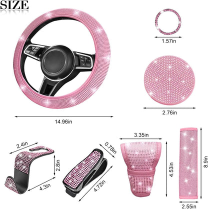 11PCS Rhinestone Car Interior Accessory Set, All Pink