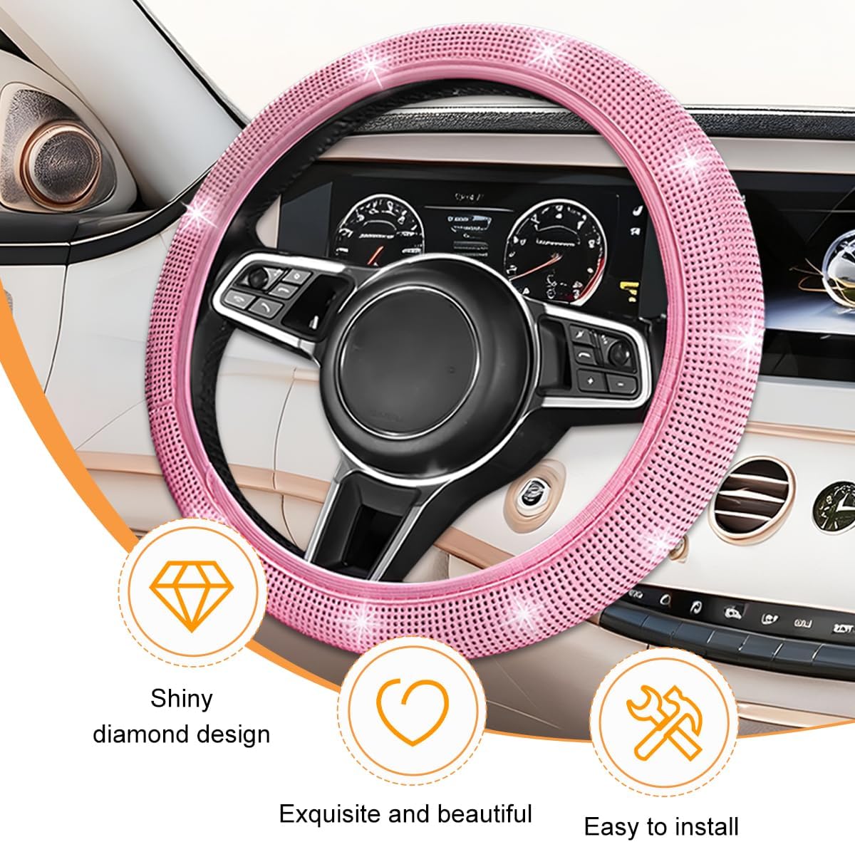 11PCS Rhinestone Car Interior Accessory Set, All Pink