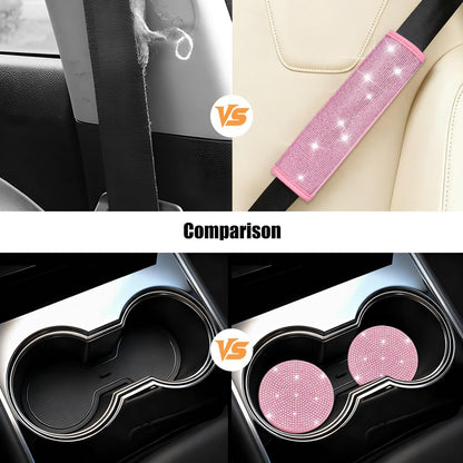 11PCS Rhinestone Car Interior Accessory Set, All Pink