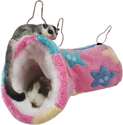 Guinea Pig Accessories Sugar Glider Cage Accessories Hamster Rat Toys Ferret Hammock Hanging Tunnel for Small Animals （Pink-Star）