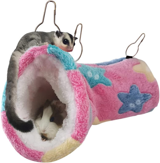 Guinea Pig Accessories Sugar Glider Cage Accessories Hamster Rat Toys Ferret Hammock Hanging Tunnel for Small Animals （Pink-Star）