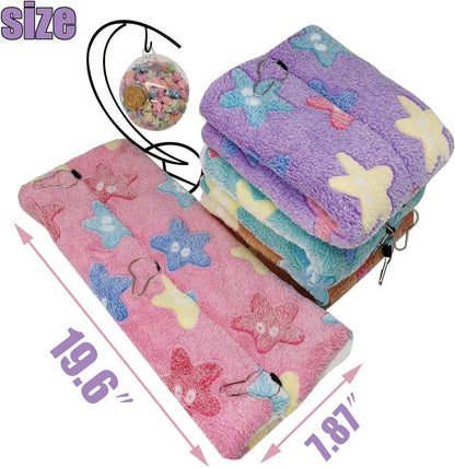 Guinea Pig Accessories Sugar Glider Cage Accessories Hamster Rat Toys Ferret Hammock Hanging Tunnel for Small Animals （Pink-Star）