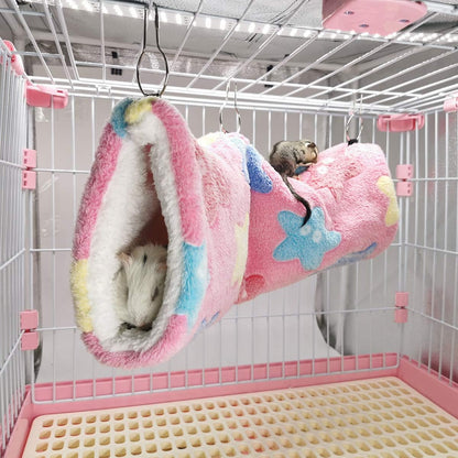Guinea Pig Accessories Sugar Glider Cage Accessories Hamster Rat Toys Ferret Hammock Hanging Tunnel for Small Animals （Pink-Star）