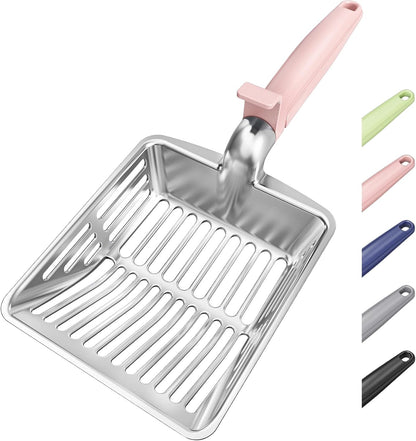 Large Metal Cat Litter Scoop w/ Deep Shovel, Dual-Size Holes & Hanging Hook
