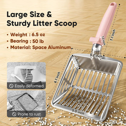 Large Metal Cat Litter Scoop w/ Deep Shovel, Dual-Size Holes & Hanging Hook