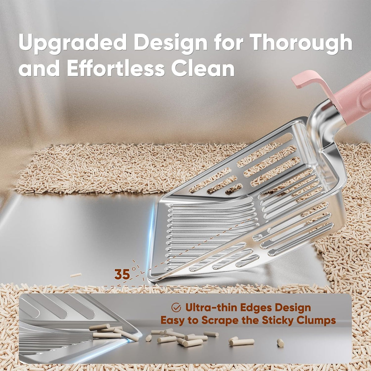Large Metal Cat Litter Scoop w/ Deep Shovel, Dual-Size Holes & Hanging Hook