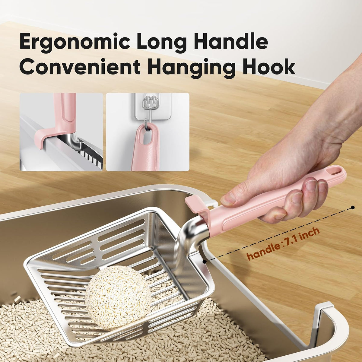 Large Metal Cat Litter Scoop w/ Deep Shovel, Dual-Size Holes & Hanging Hook