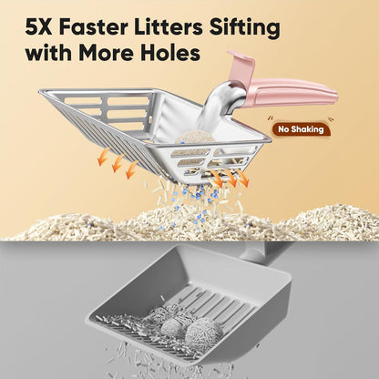 Large Metal Cat Litter Scoop w/ Deep Shovel, Dual-Size Holes & Hanging Hook