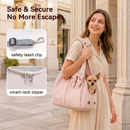 Fashion Dog Purse Carrier for Small Dogs, Soft-Sided Dog Bag Carrier with 4 Large Pockets, No Collapse, Lightweight, Smart Zipper Lock, Comfortable Puppy Cats Rabbit Carrier for Travel, Outdoor(Pink)