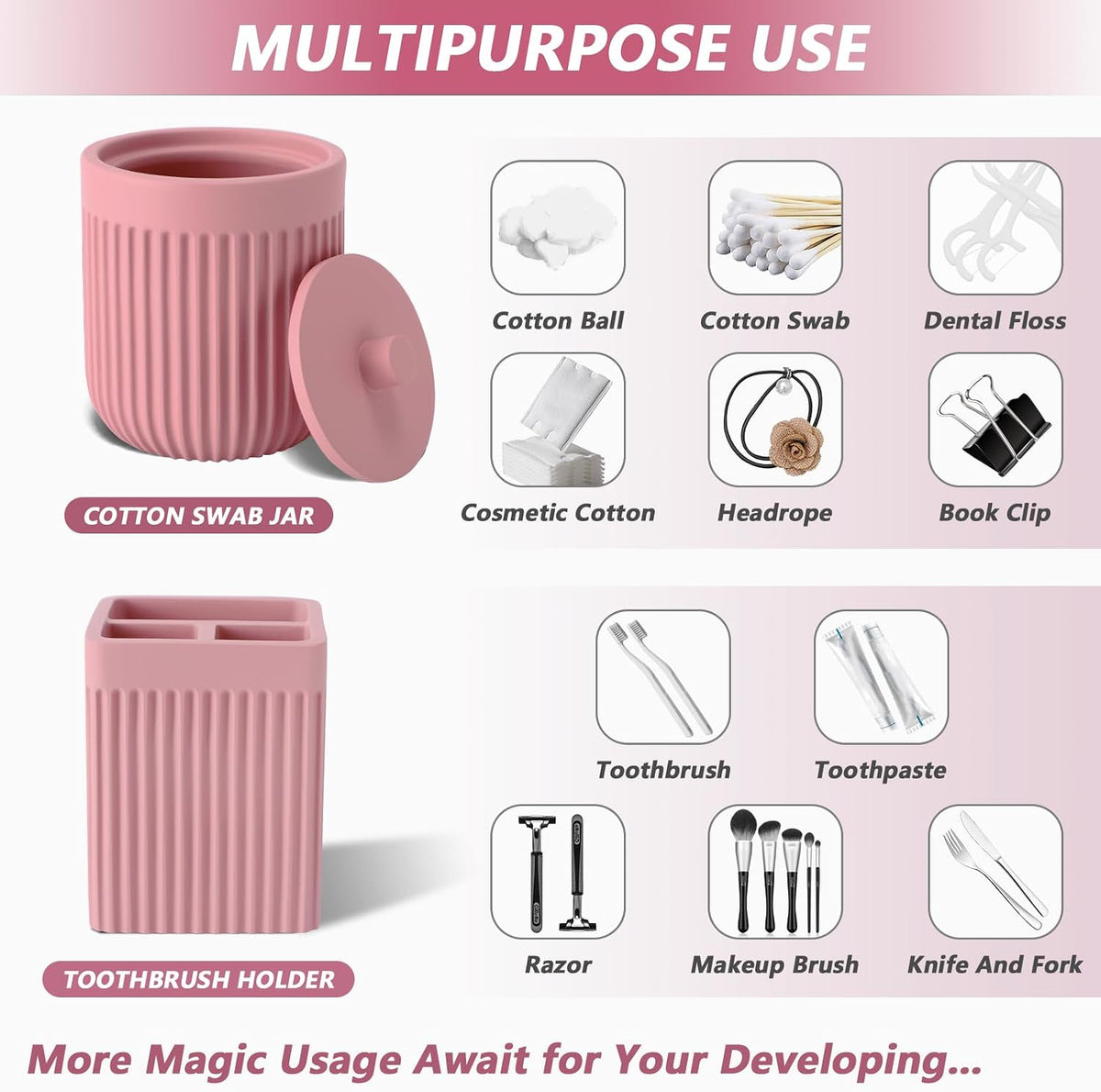 XLHOMO Resin Pink Bathroom Accessories Set 5 Pcs, Lotion Soap Dispenser, Toothbrush Holder, Bathroom Tumbler, Qtip Holder and Vanity Tray, Bathroom Countertop Organizer Set for Modern Home Apartment