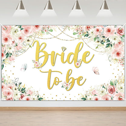 Pink Floral Bridal Shower Backdrop Banner 6x3.6ft