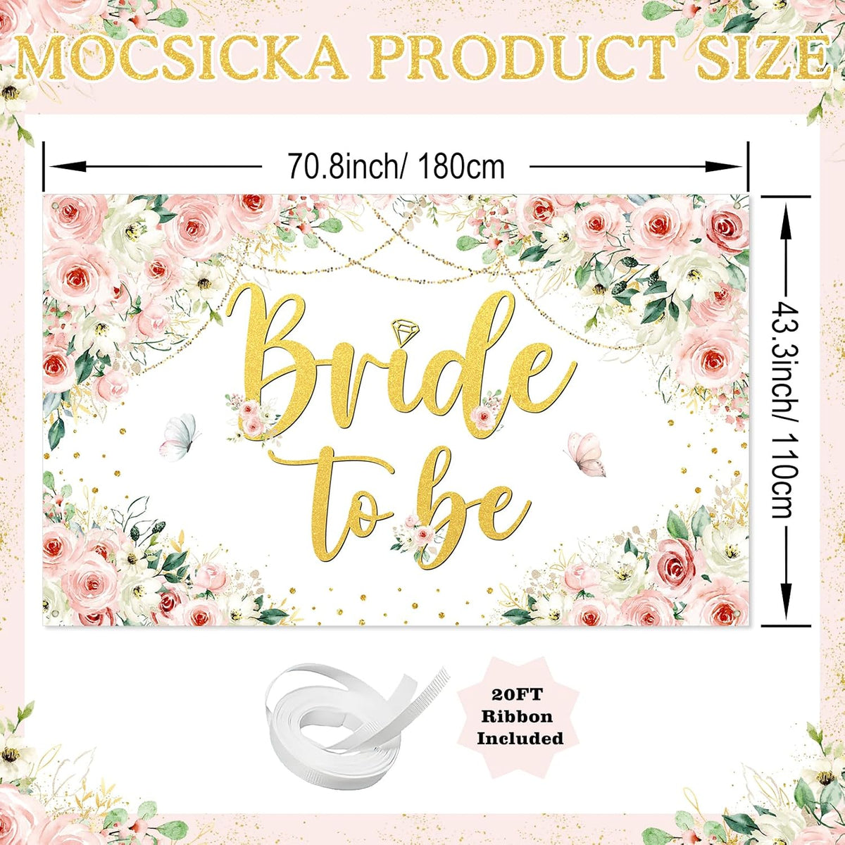 Pink Floral Bridal Shower Backdrop Banner 6x3.6ft