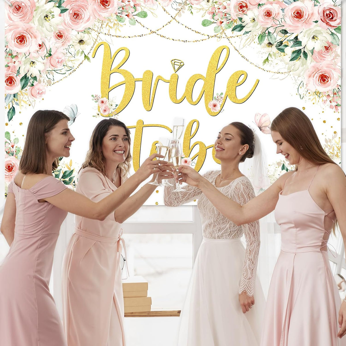 Pink Floral Bridal Shower Backdrop Banner 6x3.6ft