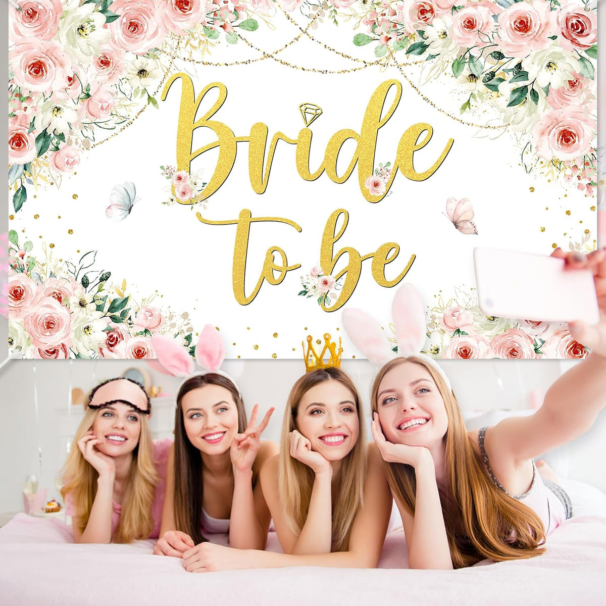 Pink Floral Bridal Shower Backdrop Banner 6x3.6ft
