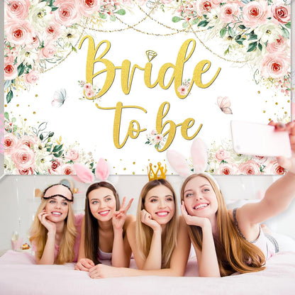 Pink Floral Bridal Shower Backdrop Banner 6x3.6ft