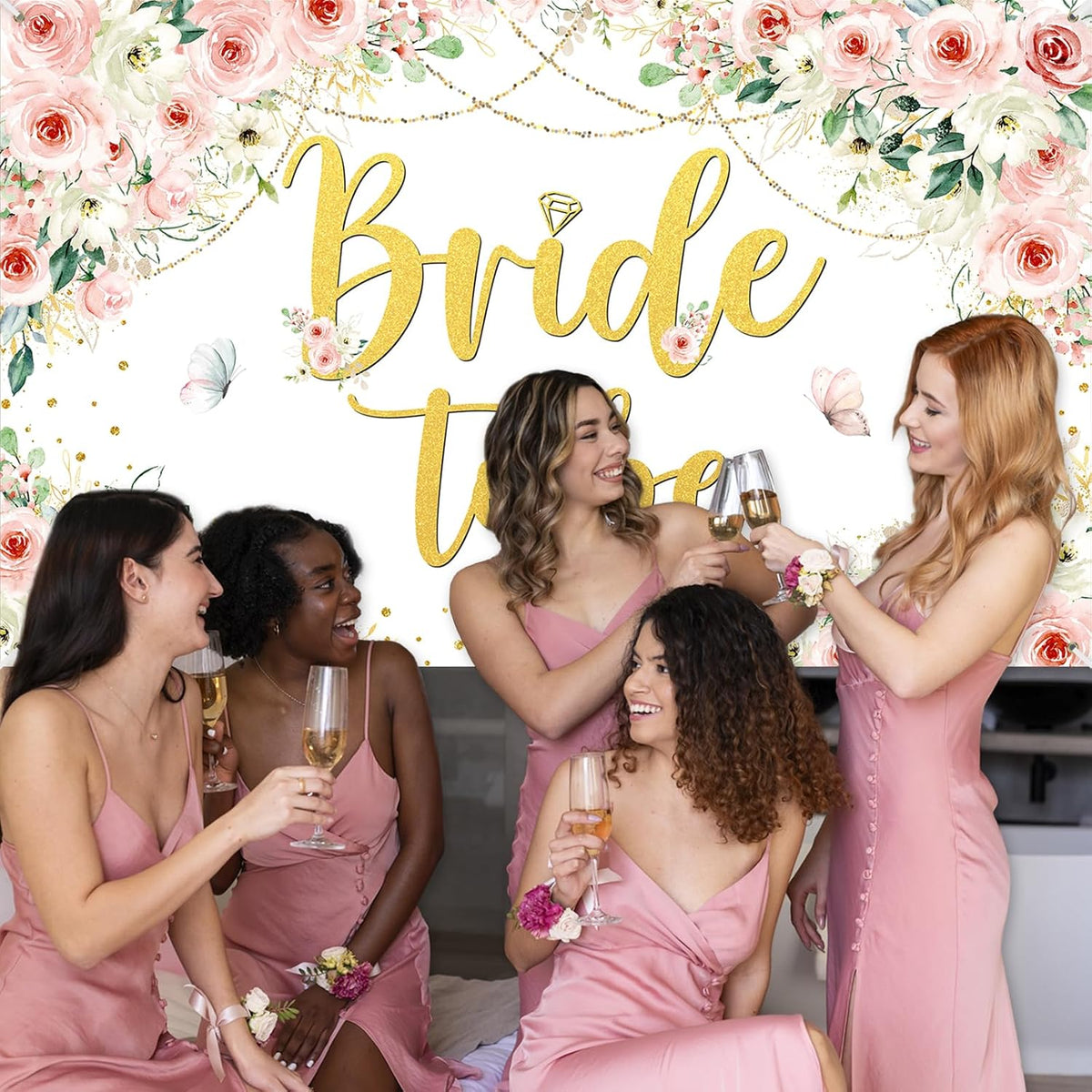 Pink Floral Bridal Shower Backdrop Banner 6x3.6ft