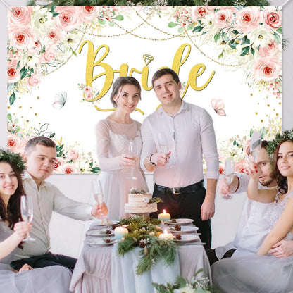 Pink Floral Bridal Shower Backdrop Banner 6x3.6ft