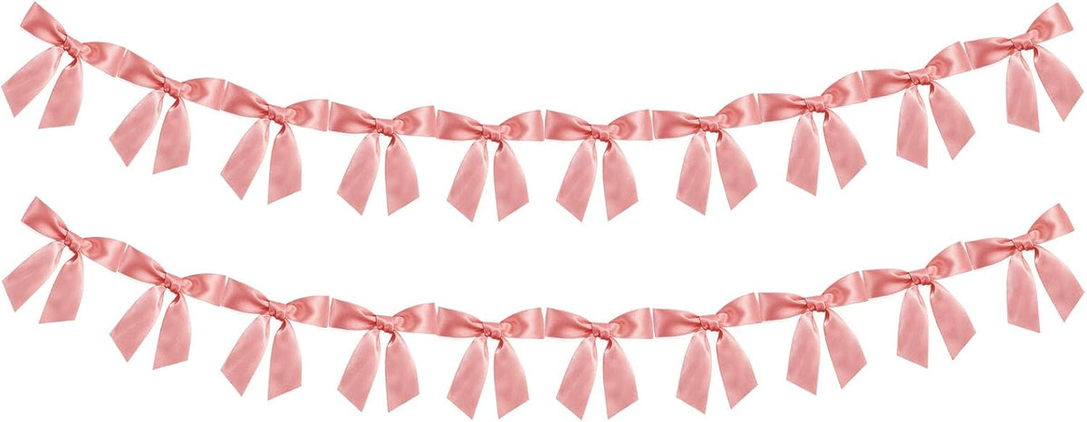 2pcs Peach Pink Bow Garland Banner Ribbon Bow Party Décor for Baby Shower Women Girls Bow Coquette Birthday Party Decorations