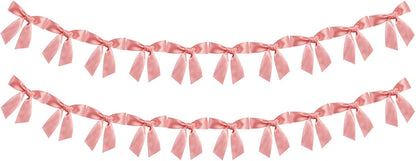2pcs Peach Pink Bow Garland Banner Ribbon Bow Party Décor for Baby Shower Women Girls Bow Coquette Birthday Party Decorations