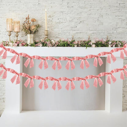 2pcs Peach Pink Bow Garland Banner Ribbon Bow Party Décor for Baby Shower Women Girls Bow Coquette Birthday Party Decorations