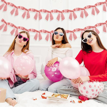 2pcs Peach Pink Bow Garland Banner Ribbon Bow Party Décor for Baby Shower Women Girls Bow Coquette Birthday Party Decorations