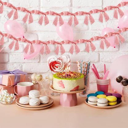 2pcs Peach Pink Bow Garland Banner Ribbon Bow Party Décor for Baby Shower Women Girls Bow Coquette Birthday Party Decorations