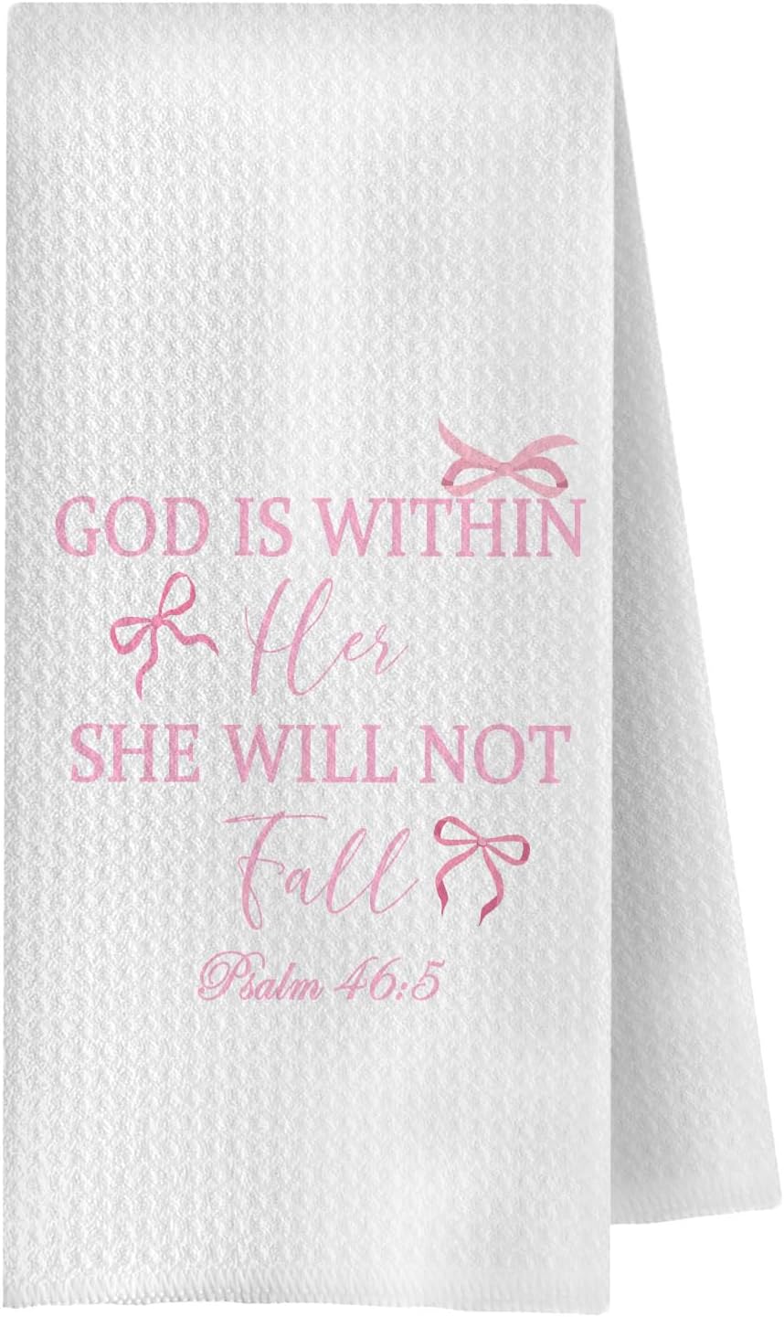 Coquette Pink Christian Bow Kitchen Towels,Pink Bow Bathroom Decor,Bible Verse Hand Towel for Bathroom,Christian Gifts for Women,16x24 Inches
