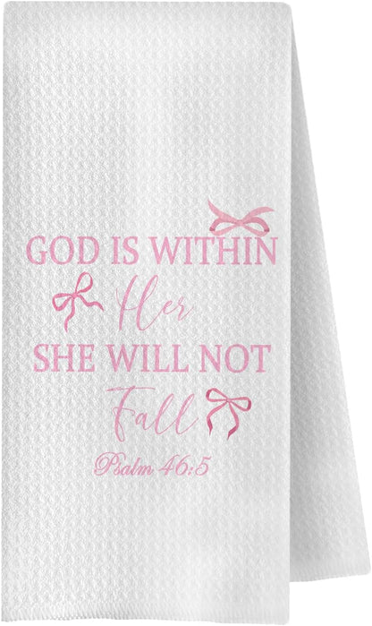 Coquette Pink Christian Bow Kitchen Towels,Pink Bow Bathroom Decor,Bible Verse Hand Towel for Bathroom,Christian Gifts for Women,16x24 Inches