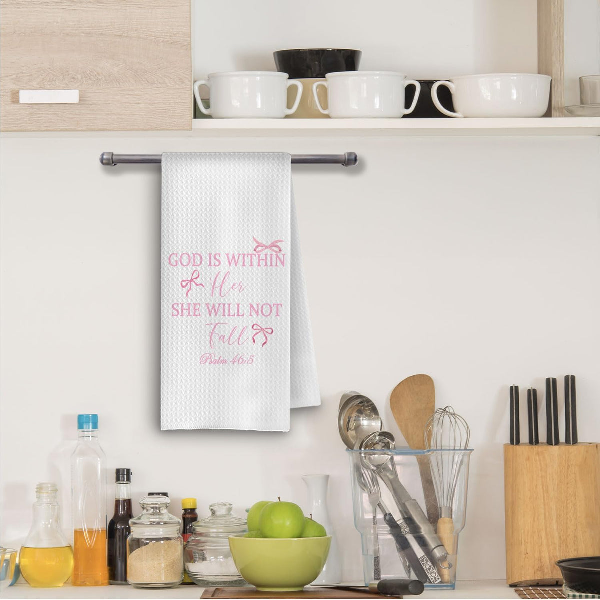 Coquette Pink Christian Bow Kitchen Towels,Pink Bow Bathroom Decor,Bible Verse Hand Towel for Bathroom,Christian Gifts for Women,16x24 Inches