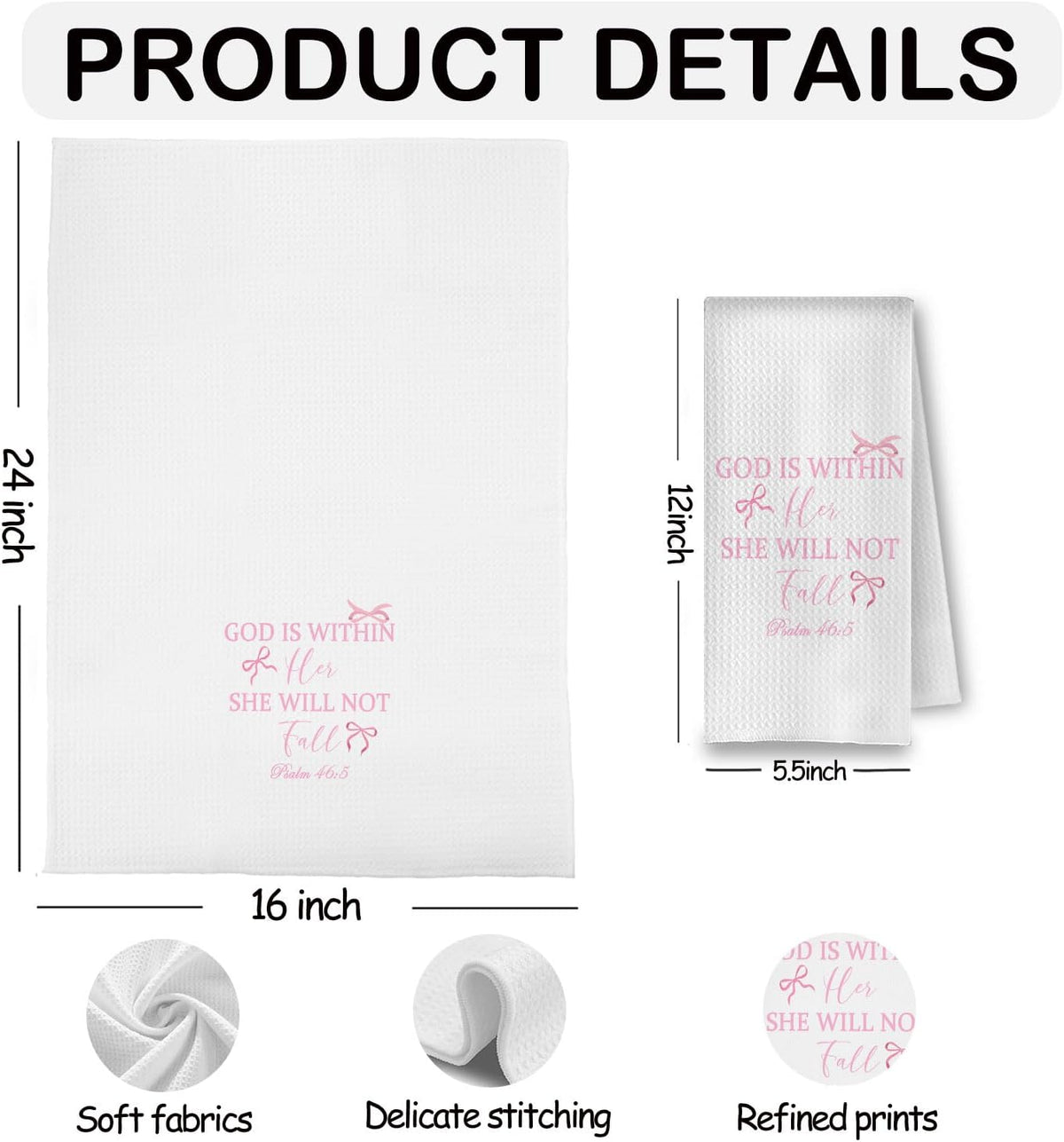 Coquette Pink Christian Bow Kitchen Towels,Pink Bow Bathroom Decor,Bible Verse Hand Towel for Bathroom,Christian Gifts for Women,16x24 Inches