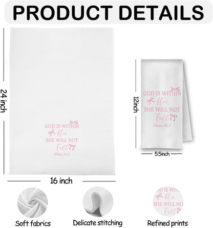 Coquette Pink Christian Bow Kitchen Towels,Pink Bow Bathroom Decor,Bible Verse Hand Towel for Bathroom,Christian Gifts for Women,16x24 Inches