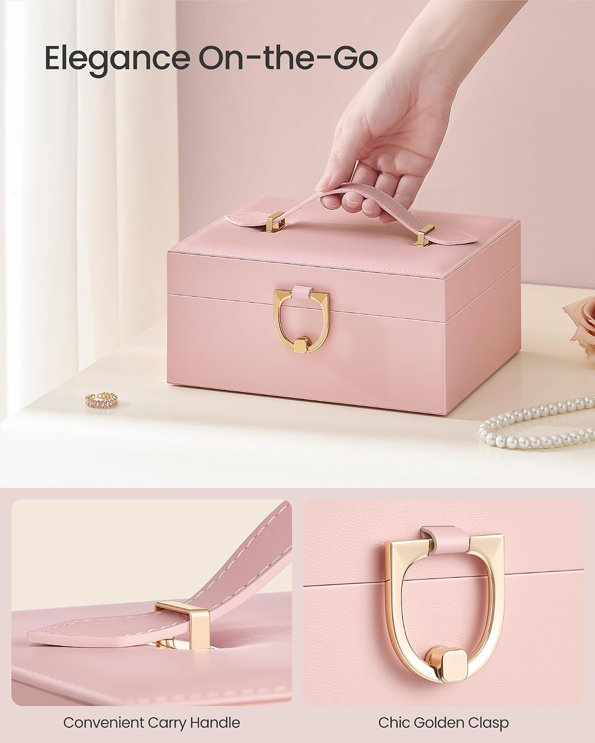 SONGMICS 2-Layer Jewelry Box, Jewelry Organizer with Handle, Removable Tray