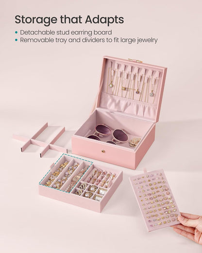SONGMICS 2-Layer Jewelry Box, Jewelry Organizer with Handle, Removable Tray
