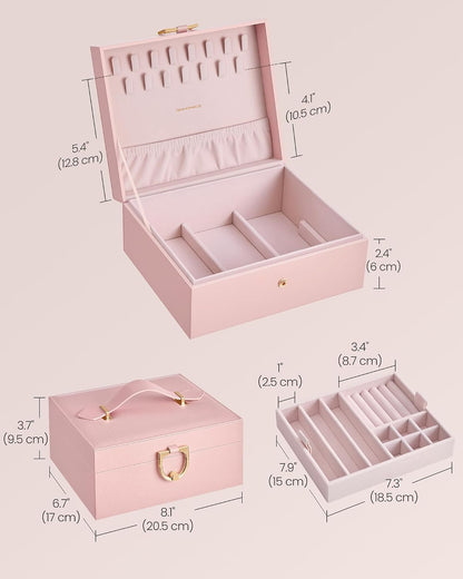 SONGMICS 2-Layer Jewelry Box, Jewelry Organizer with Handle, Removable Tray