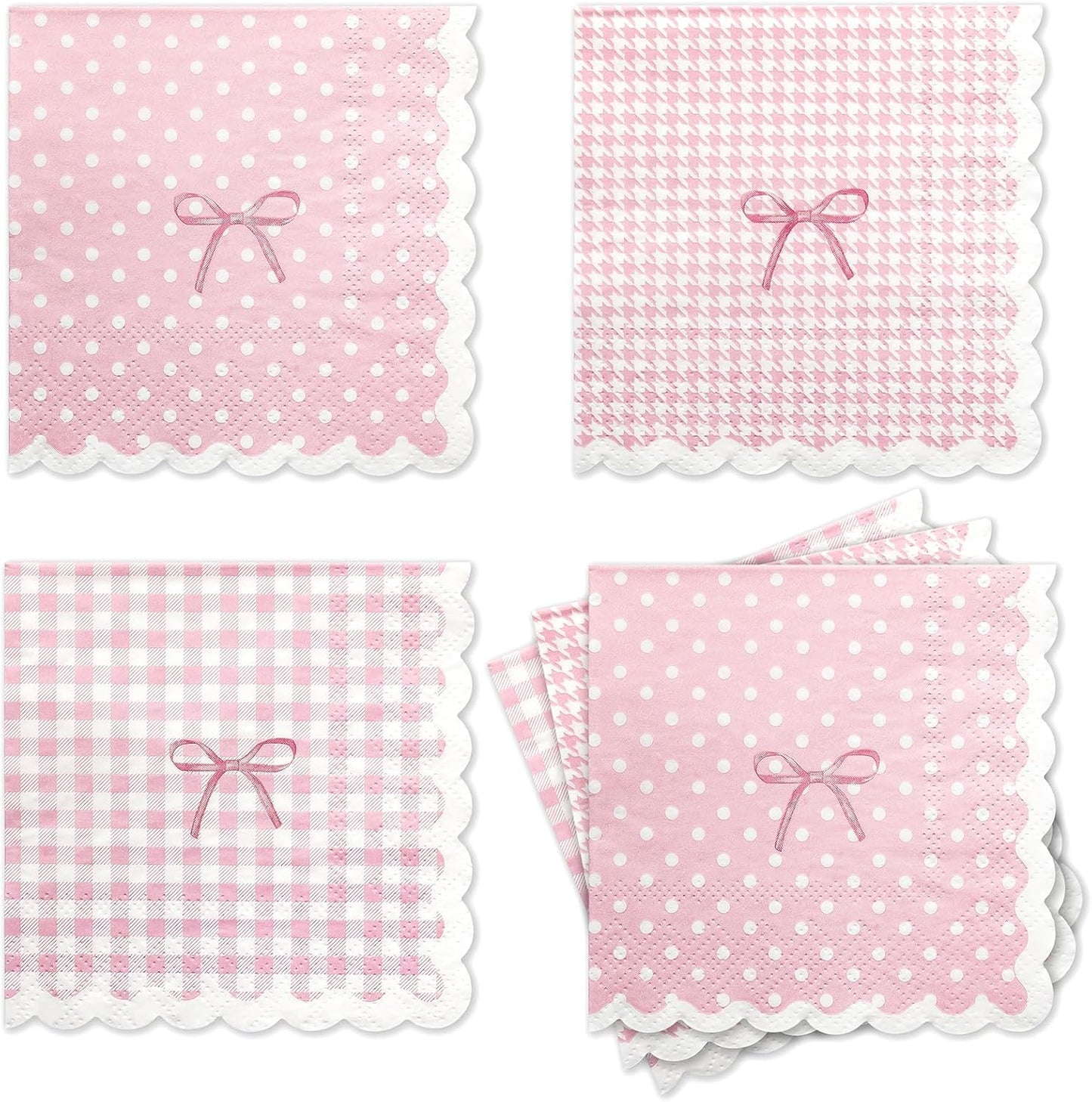 105 Pcs Light Pink Napkins 3-Ply(Scalloped), 3 Assorted Patterns Disposable Paper Cocktail Napkins for Wedding, Baby Shower, Bridal Shower, Birthday, Tea Party, Not Easily Torn (5x5")