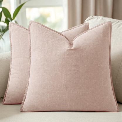 Set of 2 Linen Solid Euro Throw Pillow Covers 24x24 Inch, Light Pink