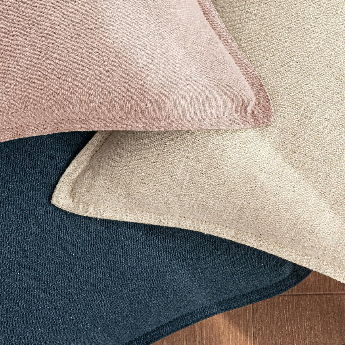 Set of 2 Linen Solid Euro Throw Pillow Covers 24x24 Inch, Light Pink