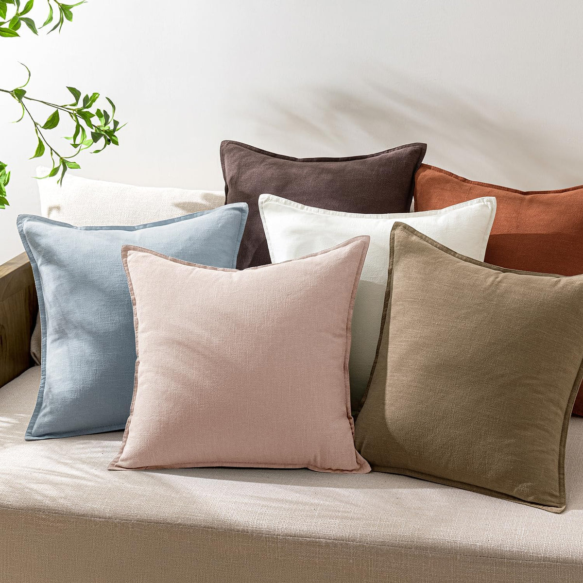 Set of 2 Linen Solid Euro Throw Pillow Covers 24x24 Inch, Light Pink