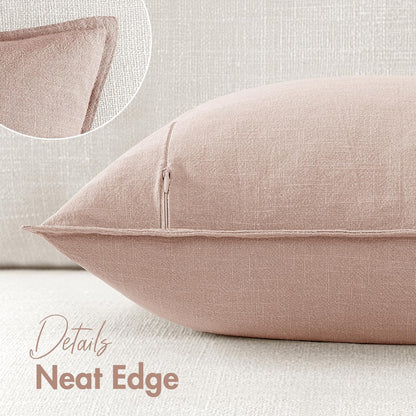 Set of 2 Linen Solid Euro Throw Pillow Covers 24x24 Inch, Light Pink