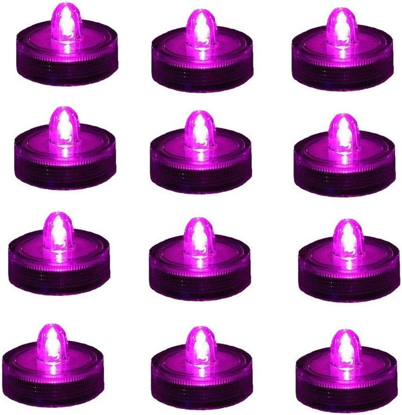 Bright LED Battery Operated Flameless Tea Light, Submersible Tea Candle Waterproof Decorations Underwater Vase Light for Party & Wedding, Pack of 12, Pink