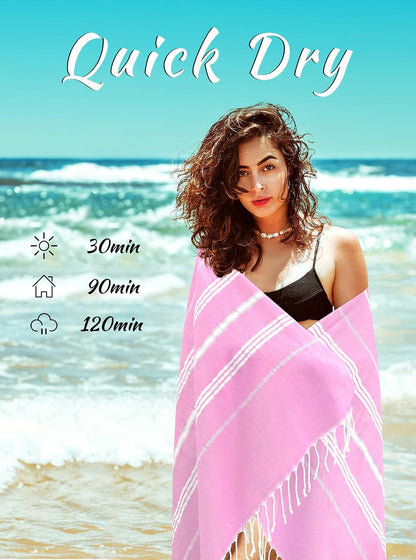 Turkish Beach Towel Oversized - 40"x70" Quick Dry Sand Free Thin Pool Towel for Adults, Extra Large Cotton Lightweight Travel Towel (Light Pink)