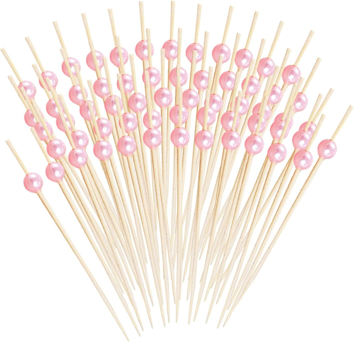 200pcs Cocktail Picks 4.7 Inch, pink Bamboo Toothpicks for Appetizers Natural Bamboo Pearl Coctail Skewers Sticks or Drinks, Fruit, Charcuterie, Wedding Mini Food Picks Decorative (pink, 200)